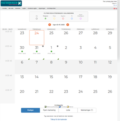 Kalender i Vagtordningens bookingsystem